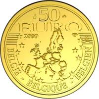 obverse of 50 Euro - Albert II - Erasmus (2009) coin with KM# 286 from Belgium. Inscription: BELGIQUE-BELGIE-BELGIEN 50 EURO 2009