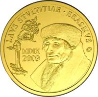 reverse of 50 Euro - Albert II - Erasmus (2009) coin with KM# 286 from Belgium. Inscription: LAVS STVLTITAE · ERASMVS · MDIX 2009