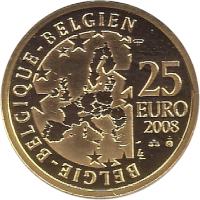 reverse of 25 Euro - Albert II - Beijing Olympics (2008) coin with KM# 269 from Belgium. Inscription: BELGIE - BELGIQUE - BELGIEN 25 EURO 2008