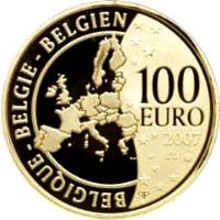 reverse of 100 Euro - Albert II - Belgian Coins (2007) coin with KM# 264 from Belgium. Inscription: BELGIQUE BELGIE BELGIEN 100 EURO 2007