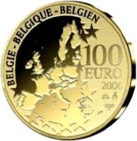 reverse of 100 Euro - Albert II - Saxe-Coburg-Gotha (2006) coin with KM# 258 from Belgium. Inscription: BELGIQUE-BELGIE-BELGIEN 100 EURO 2006