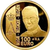 reverse of 100 Euro - Albert II - Reign of Albert II (2003) coin with KM# 238 from Belgium. Inscription: BELGIQUE - BELGIE - BELGIEN 100 EURO 2003 AII