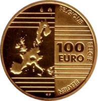Belgium coin 100 Euro - Albert II - Founding Fathers of Europe (2002) reverse reverse of 100 Euro - Albert II - Founding Fathers of Europe (2002) coin with KM# 237 from Belgium. Inscription: BELGIQUE BELGIE BELGIEN 100 EURO