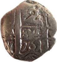 Bolivia coin 2 Reales - Carlos III - Colonial Cob Coinage (1759 - 1773) reverse reverse of 2 Reales - Carlos III - Colonial Cob Coinage (1759 - 1773) coin with KM# 43 from Bolivia. Inscription: 2 1767