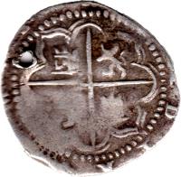 Bolivia coin 2 Reales - Felipe III - Colonial Cob Coinage (1596 - 1621) reverse reverse of 2 Reales - Felipe III - Colonial Cob Coinage (1596 - 1621) coin with KM# 8 from Bolivia.