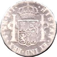 Bolivia coin 2 Reales - Fernando VII - Colonial Milled Coinage (1808 - 1825) reverse reverse of 2 Reales - Fernando VII - Colonial Milled Coinage (1808 - 1825) coin with KM# 83 from Bolivia. Inscription: HISPAN ET IND REX