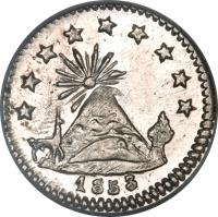 reverse of 1/4 Sol (1853) coin with KM# 117 from Bolivia. Inscription: 1853