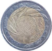 Italy coin 2 Euro - World Food Program (2004) obverse obverse of 2 Euro - World Food Program (2004) coin with KM# 237 from Italy. Inscription: WORLD FOOD PROGRAMME RI R UP 2004