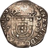 obverse of 250 Réis - João IV - Countermarked (1663) coin with KM# 33 from Brazil.