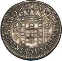 Brazil coin 320 Réis - Pedro II - Narrow crown (1695 - 1698) obverse obverse of 320 Réis - Pedro II - Narrow crown (1695 - 1698) coin with KM# 82 from Brazil.
