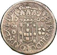 Brazil coin 80 Réis - Pedro II (1699 - 1701) obverse obverse of 80 Réis - Pedro II (1699 - 1701) coin with KM# 87 from Brazil.