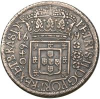 obverse of 640 Réis - Pedro II (1699 - 1702) coin with KM# 90 from Brazil.
