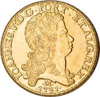 Brazil coin 12800 Réis - João V (1727 - 1733) obverse obverse of 12800 Réis - João V (1727 - 1733) coin with KM# 139 from Brazil. Inscription: IOANNES.V.D.G.PORT.ET.ALG.REX · M · · 1732 ·