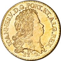 obverse of 6400 Réis - João V (1731 - 1750) coin with KM# 149 from Brazil. Inscription: IOANNES. V. D. G. PORT. ET. ALG. REX. 1743. R.