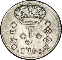 obverse of 75 Réis - José I (1752 - 1760) coin with KM# 176 from Brazil. Inscription: 75 J .1760.