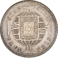 reverse of 640 Réis - João VI (1818 - 1822) coin with KM# 325 from Brazil. Inscription: SUBQ · SIGN. NATA STAB.