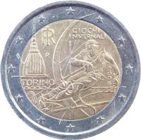 obverse of 2 Euro - Torino Olympics (2006) coin with KM# 246 from Italy. Inscription: GIOCHI INVERNALI TORINO 2006 RI R M.C.C.