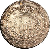 Brazil coin 320 Réis - João VI (1818 - 1821) obverse obverse of 320 Réis - João VI (1818 - 1821) coin with KM# 324 from Brazil.