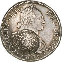 obverse of 960 Réis - João Prince Regent - Minas Gerais; Countermarked (1808) coin with KM# 243 from Brazil.