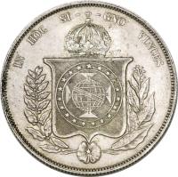 reverse of 1000 Réis - Pedro II (1867) coin with KM# Pn131 from Brazil.
