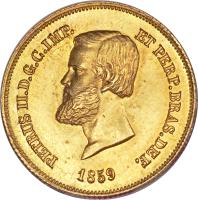 Brazil coin 5000 Réis - Pedro II (1854 - 1859) obverse obverse of 5000 Réis - Pedro II (1854 - 1859) coin with KM# 470 from Brazil.