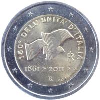 Italy coin 2 Euro - Unification of Italy (2011) obverse obverse of 2 Euro - Unification of Italy (2011) coin with KM# 338 from Italy. Inscription: 150° DELL' UNITA’ D’ITALIA RI 1861 > 2011 >> R ELF INC.