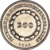 obverse of 200 Réis - Pedro II (1835 - 1848) coin with KM# 455 from Brazil.