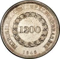 obverse of 1200 Réis - Pedro II (1834 - 1847) coin with KM# 454 from Brazil.