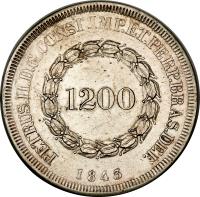 Brazil coin 1200 Réis - Pedro II (1834 - 1847) obverse obverse of 1200 Réis - Pedro II (1834 - 1847) coin with KM# 454 from Brazil.