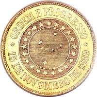 reverse of 20000 Réis (1889 - 1922) coin with KM# 497 from Brazil. Inscription: ORDEM E PROGRESSO 15 DE NOVEMBRO DE 1889