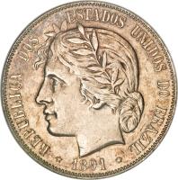obverse of 2000 Réis (1891 - 1897) coin with KM# 498 from Brazil. Inscription: REPUBLICA DOS ESTADOS UNIDOS DO BRAZIL 1891