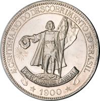 obverse of 4000 Réis - Anniversary of Colonization (1900) coin with KM# 502 from Brazil.