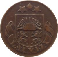 obverse of 1 Santims (1922 - 1935) coin with KM# 1 from Latvia. Inscription: LATVIJA