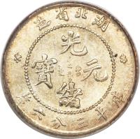 China coin 3.6 Candareens - Guangxu (1895 - 1905) obverse obverse of 3.6 Candareens - Guangxu (1895 - 1905) coin with Y# 123 from China. Inscription: 造省北湖 光 寶 元 緒 釐六錢三平庫