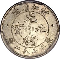 China coin 7.2 Candareens - Guangxu (1896 - 1897) obverse obverse of 7.2 Candareens - Guangxu (1896 - 1897) coin with Y# 52 from China. Inscription: 造 省 江 浙 年 三十二 光 寶 元 緒 釐 二 分 七 平 庫