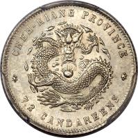 China coin 7.2 Candareens - Guangxu (1896 - 1897) reverse reverse of 7.2 Candareens - Guangxu (1896 - 1897) coin with Y# 52 from China. Inscription: CHEH-KIANG PROVINCE 7.2 CANDAREENS