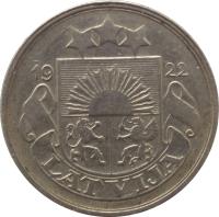 obverse of 20 Santimu (1922) coin with KM# 5 from Latvia. Inscription: 1922 LATVIJA