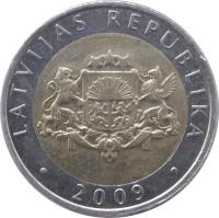 Latvia coin 2 Lati (1999 - 2009) obverse obverse of 2 Lati (1999 - 2009) coin with KM# 38 from Latvia. Inscription: LATVIJAS REPUBLIKA · 2009 ·