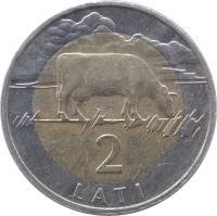 reverse of 2 Lati (1999 - 2009) coin with KM# 38 from Latvia. Inscription: 2 LATI