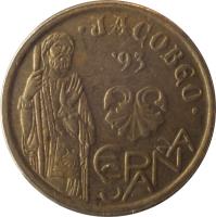 obverse of 5 Pesetas - Juan Carlos I - Jacobeo (1993) coin with KM# 919 from Spain. Inscription: JACOBEO ESPAÑA '93