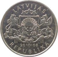 obverse of 1 Lats - Waterlily (2008) coin with KM# 92 from Latvia. Inscription: LATVIJAS 20 08 REPUBLIKA