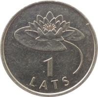 reverse of 1 Lats - Waterlily (2008) coin with KM# 92 from Latvia. Inscription: 1 LATS