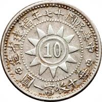 China coin 10 Fen - Canton martyrs (1928 - 1931) obverse obverse of 10 Fen - Canton martyrs (1928 - 1931) coin with Y# 388 from China. Inscription: 10