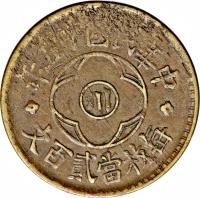 obverse of 200 Cash (1926) coin with Y# 464a from China. Inscription: 年五十國民華中 　　　 川 文百貳當枚毎