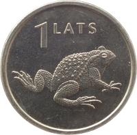 Latvia coin 1 Lats - Toad (2010) reverse reverse of 1 Lats - Toad (2010) coin with KM# 108 from Latvia. Inscription: 1 LATS