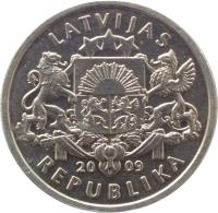 obverse of 1 Lats - Christmas tree (2009) coin with KM# 106 from Latvia. Inscription: LATVIJAS 20 09 REPUBLIKA