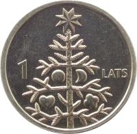 reverse of 1 Lats - Christmas tree (2009) coin with KM# 106 from Latvia. Inscription: 1 LATS