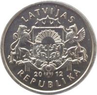 obverse of 1 Lats - Hedgehog (2012) coin with KM# 135 from Latvia. Inscription: LATVIJAS 20 12 REPUBLIKA