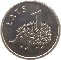 reverse of 1 Lats - Hedgehog (2012) coin with KM# 135 from Latvia. Inscription: LATS 1