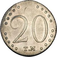Crimea coin 20 Kopeks - Catherine II (1787) reverse reverse of 20 Kopeks - Catherine II (1787) coin with KM# 92 from Crimea. Inscription: 20 T.M